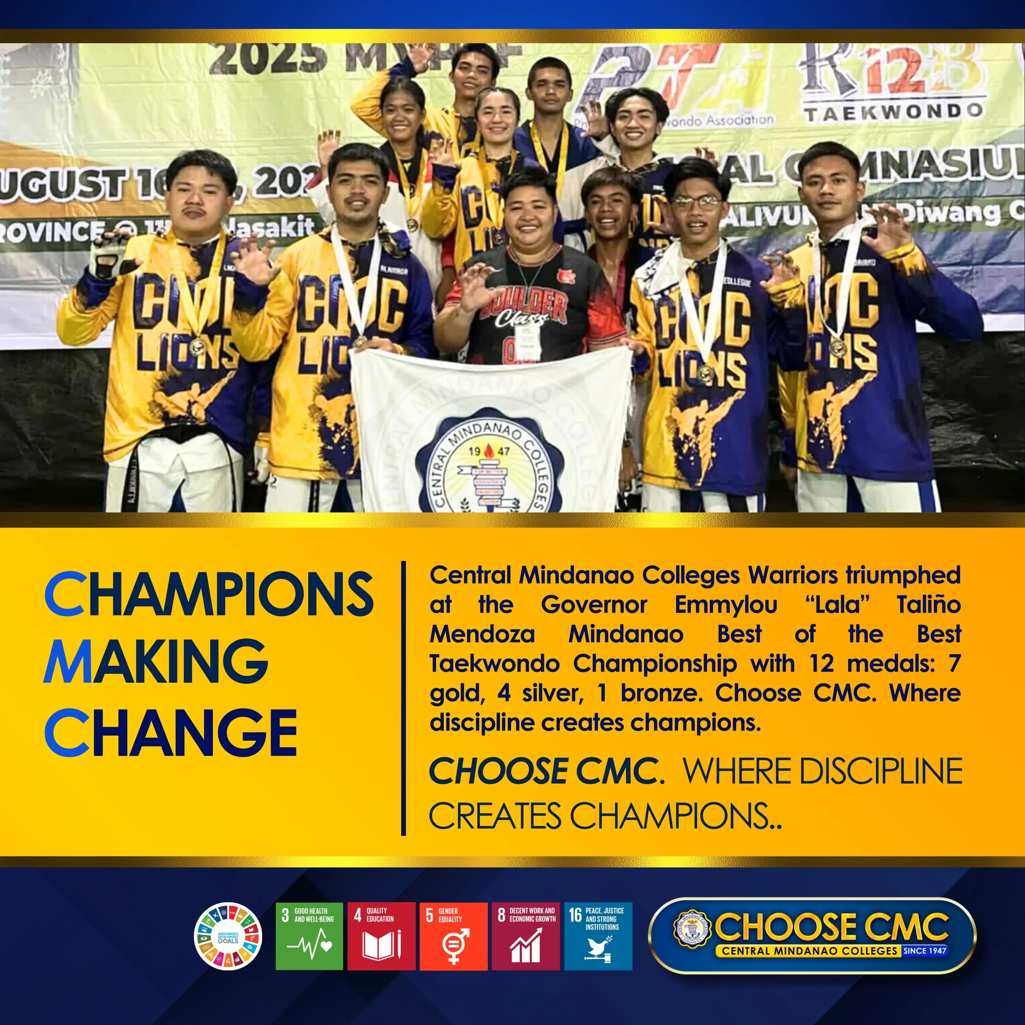 Warriors of Central Mindanao Colleges dominate Mindanao’s Best of the Best Taekwondo Championship with 12-medal haul